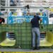 Employees work on a Boeing assembly line