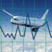 An airplane in the sky with a grid and line chart superimposed over it